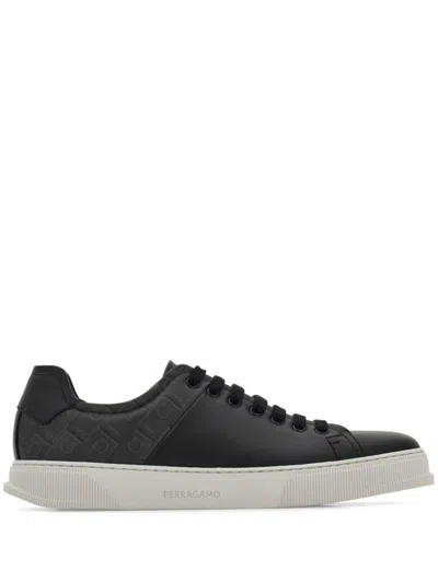 FERRAGAMO SALVATORE FERRAGAMO LEATHER AND JACQUARD FABRIC MONOGRAM CLAYTON SNEAKERS SHOES