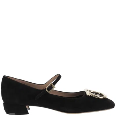 Ferragamo Salvatore  Leather Ballerinas With Square Toe And Adjustable Strap Closure In Black