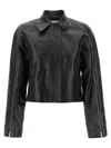 Ferragamo Short Leather Jacket With Collar And Zipper In Black