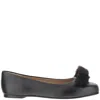 Ferragamo Vara Leather Fur-pompom Ballerina Shoes In Gray