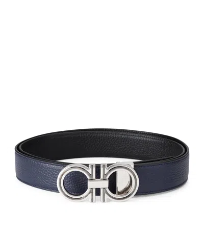 Ferragamo Salvatore  Leather Double Gancini Belt In Black