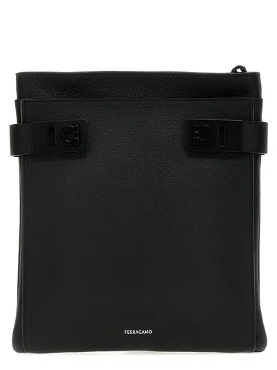 Ferragamo Salvatore  Leather Messenger Shoulder Strap In Black
