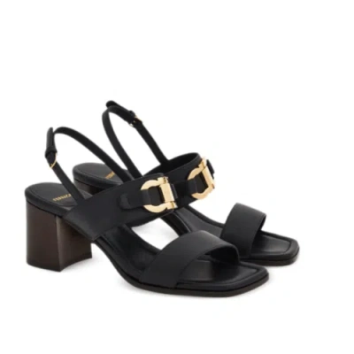 Pre-owned Ferragamo Salvatore  Leather Sandals Women Gancini-buckle Open Toes Shoes Black