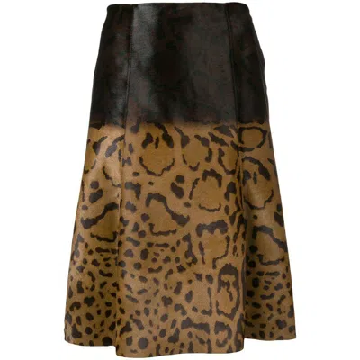 Ferragamo Animal Print Midi Skirt In Brown