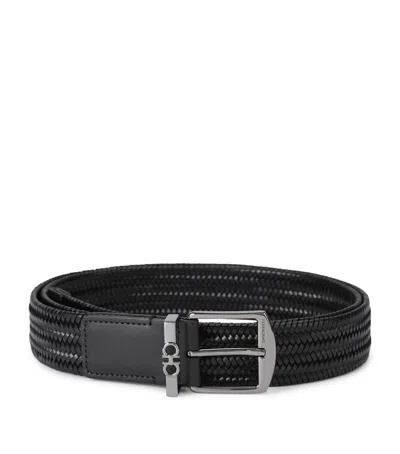 Ferragamo Salvatore  Leather Woven Gancini Belt In Black