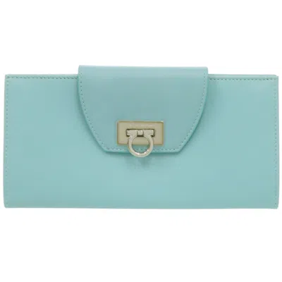 Pre-owned Ferragamo Salvatore  Light Blue Leather Long Wallet (bi-fold) ()