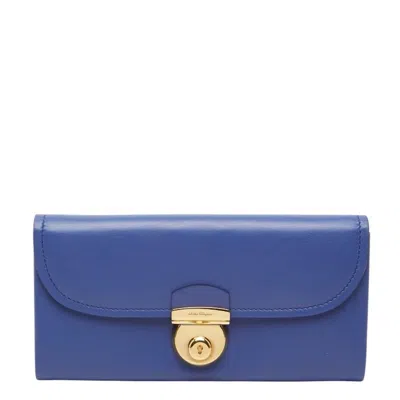 Pre-owned Ferragamo Salvatore  Light Blue Leather Long Wallet (bi-fold) ()