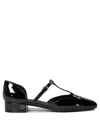Ferragamo Elegant Patent Leather Ballet Flats With Golden Accents