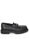 Ferragamo Chunky Sole Loafers With Metal Buckle Detail In Black