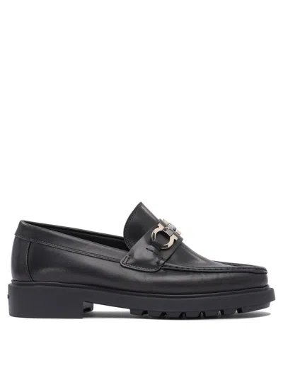 Ferragamo Duglas Black Loafers With Gancini Plaque On The Front And Embossed Logo On The Rear In Leather Man