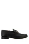 Ferragamo Black Leather Ottone Loafers In Black