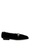 Ferragamo Shearling Texture Ballerinas With Gold-tone Hardware In Black