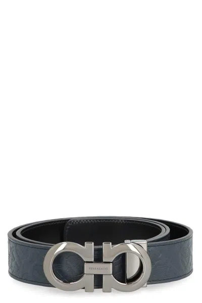 Ferragamo Salvatore  Logo Buckle Leather Belt In Blue