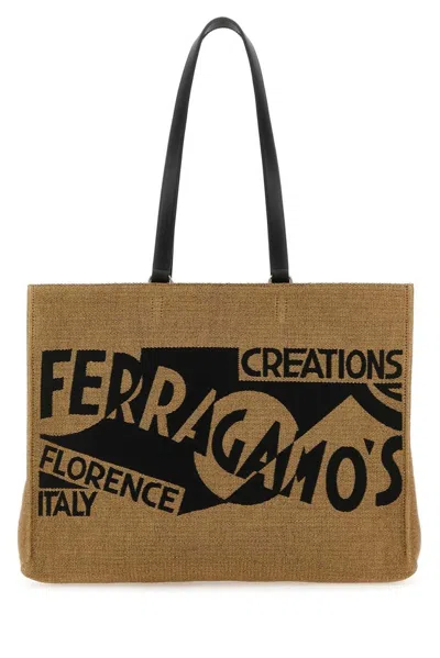 Ferragamo Salvatore  Logo Detailed Large Tote Bag In Brown