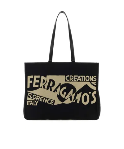 Ferragamo Salvatore  Logo Detailed Medium Tote Bag In Black