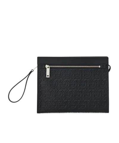Ferragamo Salvatore  Logo Embossed Clutch Bag In Black