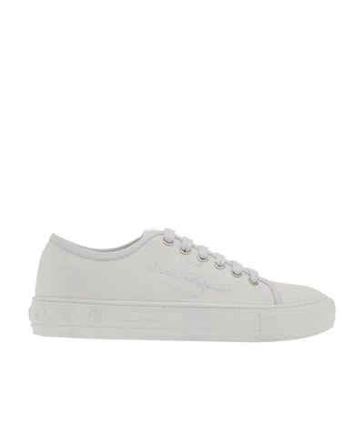 Ferragamo Salvatore  Logo Embossed Low-top Sneakers In White