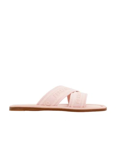 FERRAGAMO SALVATORE FERRAGAMO LOGO EMBOSSED SLIP-ON SANDALS