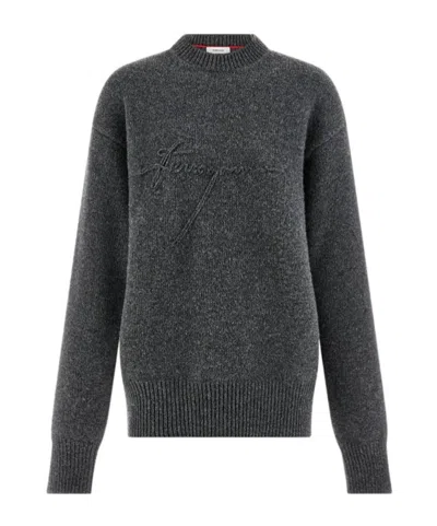 Ferragamo Salvatore  Logo Embroidered Jumper In Black