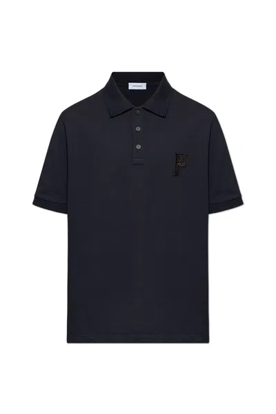 Ferragamo Salvatore  Logo Embroidered Polo Shirt In Navy