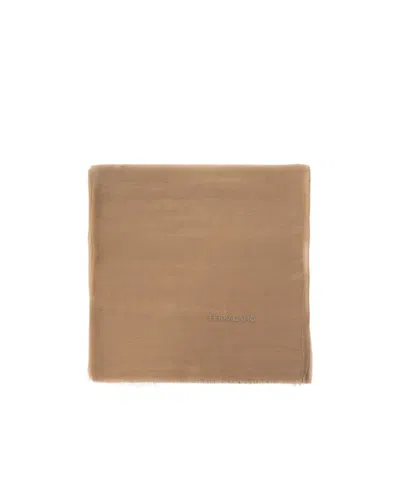 Ferragamo Salvatore  Logo Embroidered Shawl In Brown