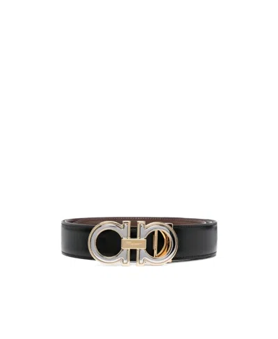 Ferragamo Salvatore  Logo Engraved Gancini-buckled Belt In Black