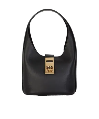 Ferragamo Salvatore  Logo Engraved Shoulder Bag In Black