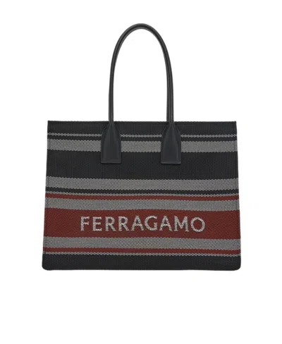 Ferragamo Salvatore  Logo Jacquard Signature Tote Bag In Black