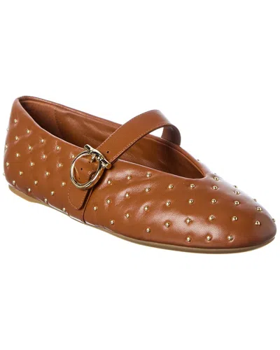 Ferragamo Salvatore  Logo Leather Ballet Flat In Brown