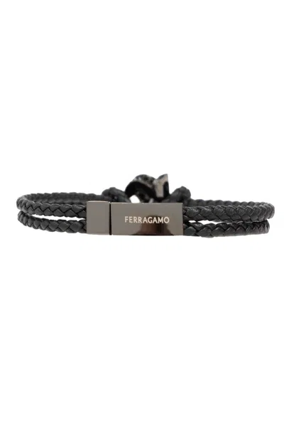 Ferragamo Salvatore  Logo Plaque Bracelet In Black
