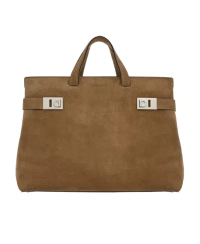 Ferragamo Salvatore  Logo Plaque Briefcase In Brown
