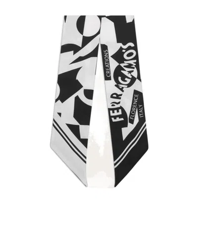 Ferragamo Logo-print Silk Scarf In White