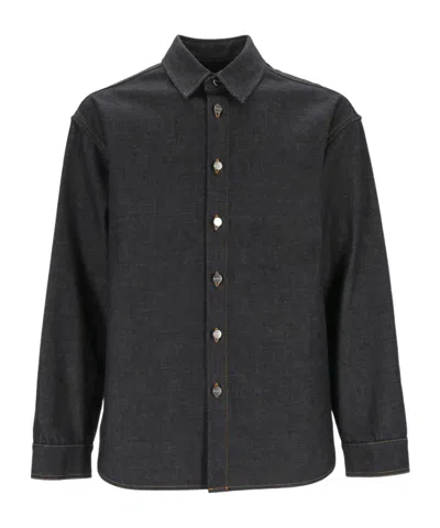 Ferragamo Salvatore  Long-sleeved Denim Shirt In Black