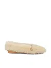 Ferragamo Shearling Ballet Flats In Mascarpone