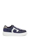 Ferragamo Low Top Sneaker With Gancini Outline In Blue