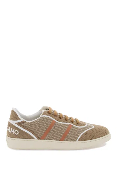 Ferragamo Low-top Vintage-inspired Sneaker With Technical Knit In Cream