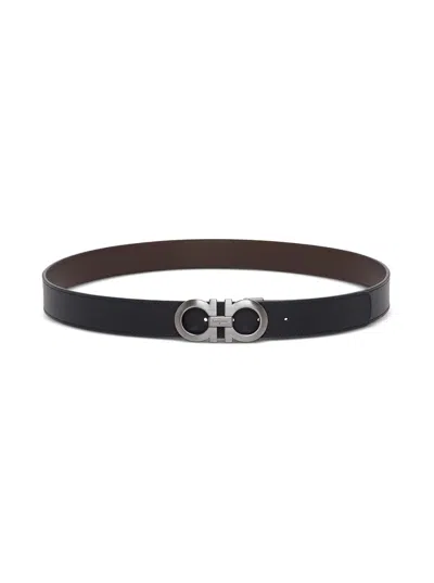 FERRAGAMO FERRAGAMO SALVATORE FERRAGAMO MAN'S BICOLOR LEATHER BELT WITH LOGO BUCKLE