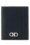 Ferragamo Black Cardholder With Gold-tone Gancini Logo In Calf Leather Man In Black