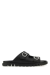 FERRAGAMO SALVATORE FERRAGAMO MAN BLACK LEATHER COLLY SLIPPERS