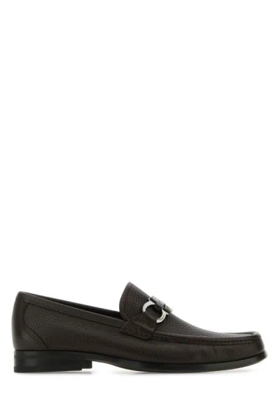 FERRAGAMO SALVATORE FERRAGAMO MEN DARK BROWN LEATHER GRANDIOSO LOAFERS