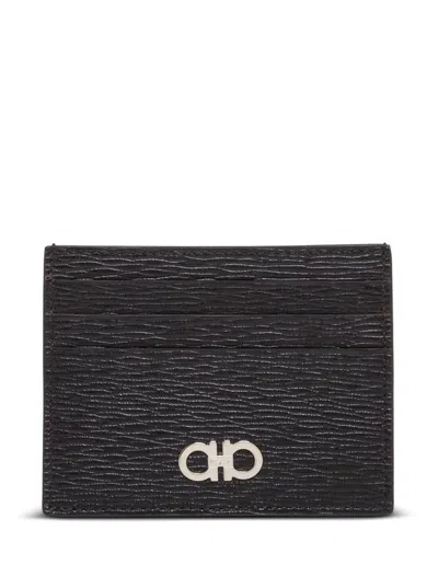 Ferragamo Men Salvatore  Man's Revival Black  Leather Card Holder With Gancini Buckle
