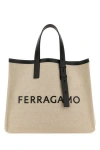 FERRAGAMO SALVATORE FERRAGAMO MAN SAND CANVAS SHOPPING BAG