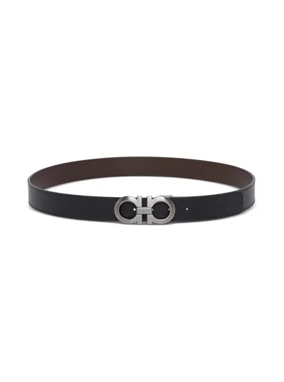 Ferragamo Salvatore  Mans Bicolor Leather Belt With Logo Buckle