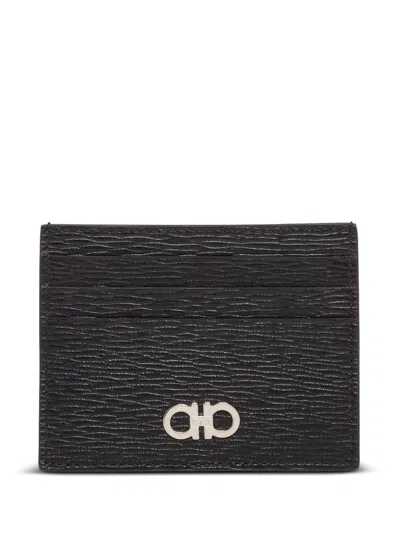 Ferragamo Men Salvatore  Man's Revival Black  Leather Card Holder With Gancini Buckle