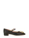 Ferragamo Buckle Strap Leather Ballerina Shoes In Black