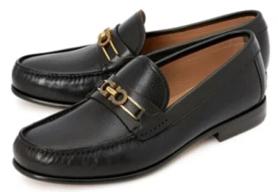 Pre-owned Ferragamo Salvatore  Mathias Black Leather Men Loafers Shoes 12 D
