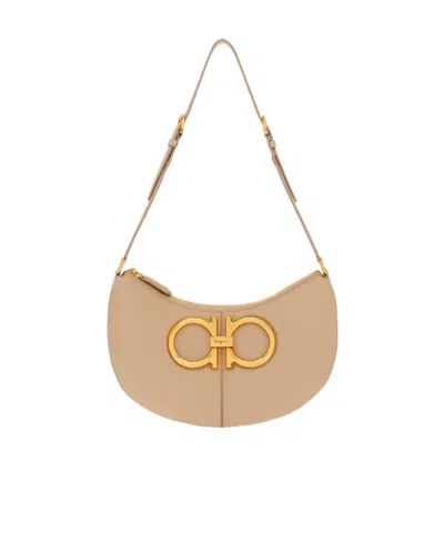 Ferragamo Salvatore  Maxi Gancio Shoulder Bag In Nude