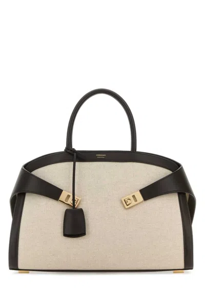 Ferragamo Hug Medium Leather-trimmed Canvas Tote In Multi