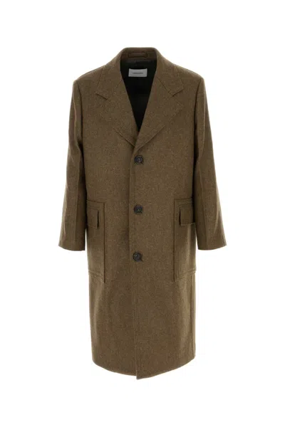 FERRAGAMO SALVATORE FERRAGAMO MELANGE MUD WOOL COAT