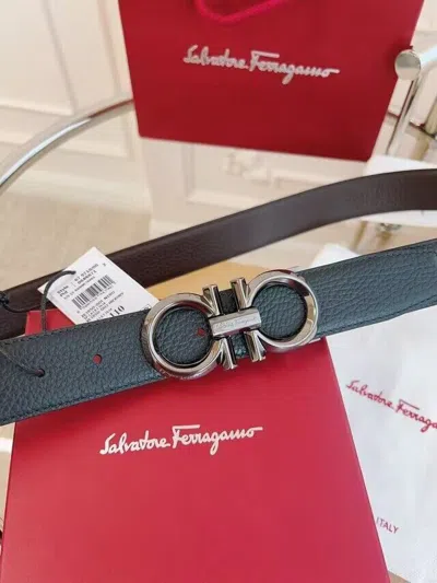 Pre-owned Ferragamo Salvatore  Men's Adjustable Reversible Black/brown Belt Silver Buckle